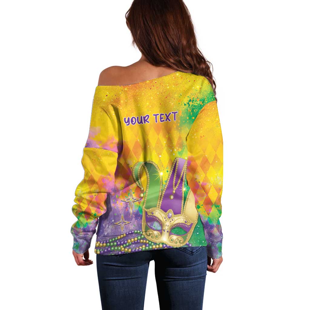 Mardi Gras Off Shoulder Sweater Watercolor Mix - Carnival Bling - Wonder Print Shop