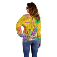 Mardi Gras Off Shoulder Sweater Watercolor Mix - Carnival Bling - Wonder Print Shop