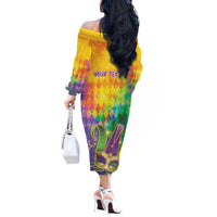 Mardi Gras Off The Shoulder Long Sleeve Dress Watercolor Mix - Carnival Bling - Wonder Print Shop