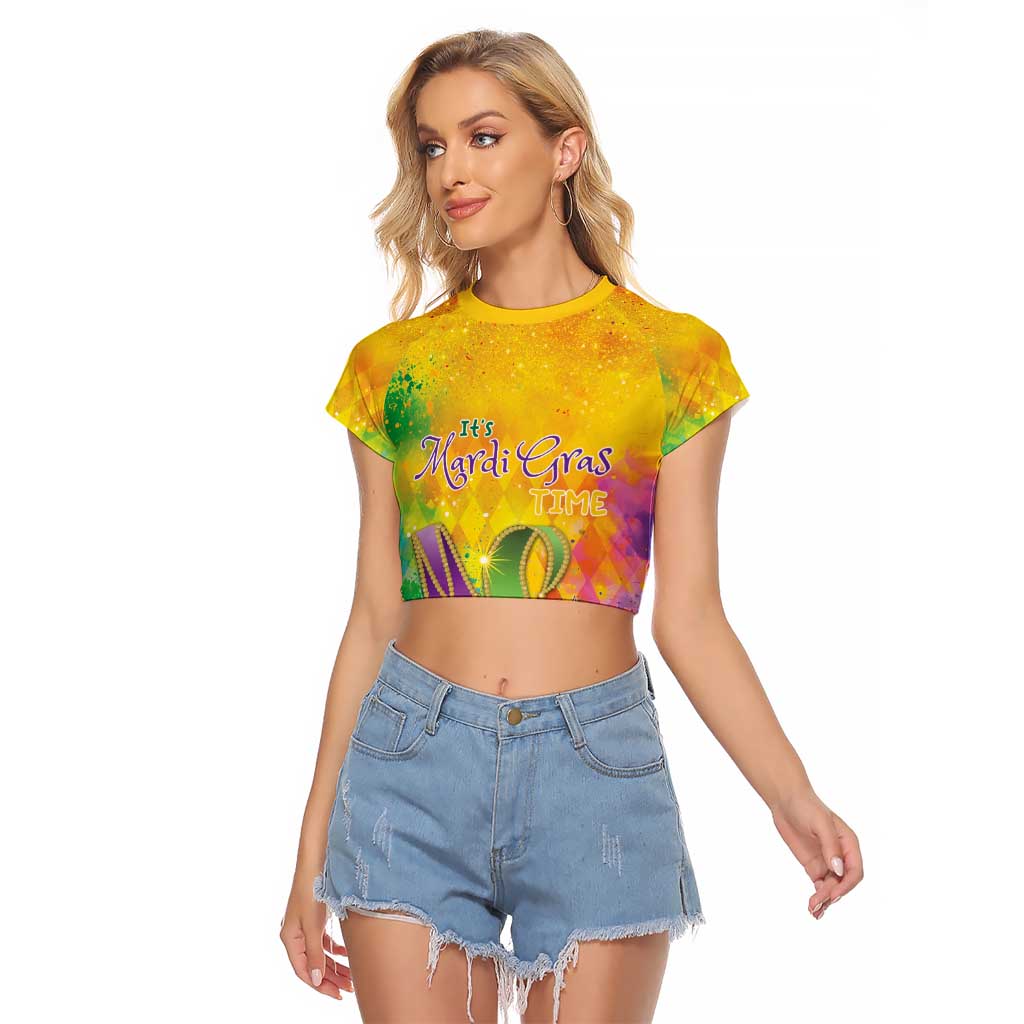 Mardi Gras Raglan Cropped T Shirt Watercolor Mix - Carnival Bling - Wonder Print Shop