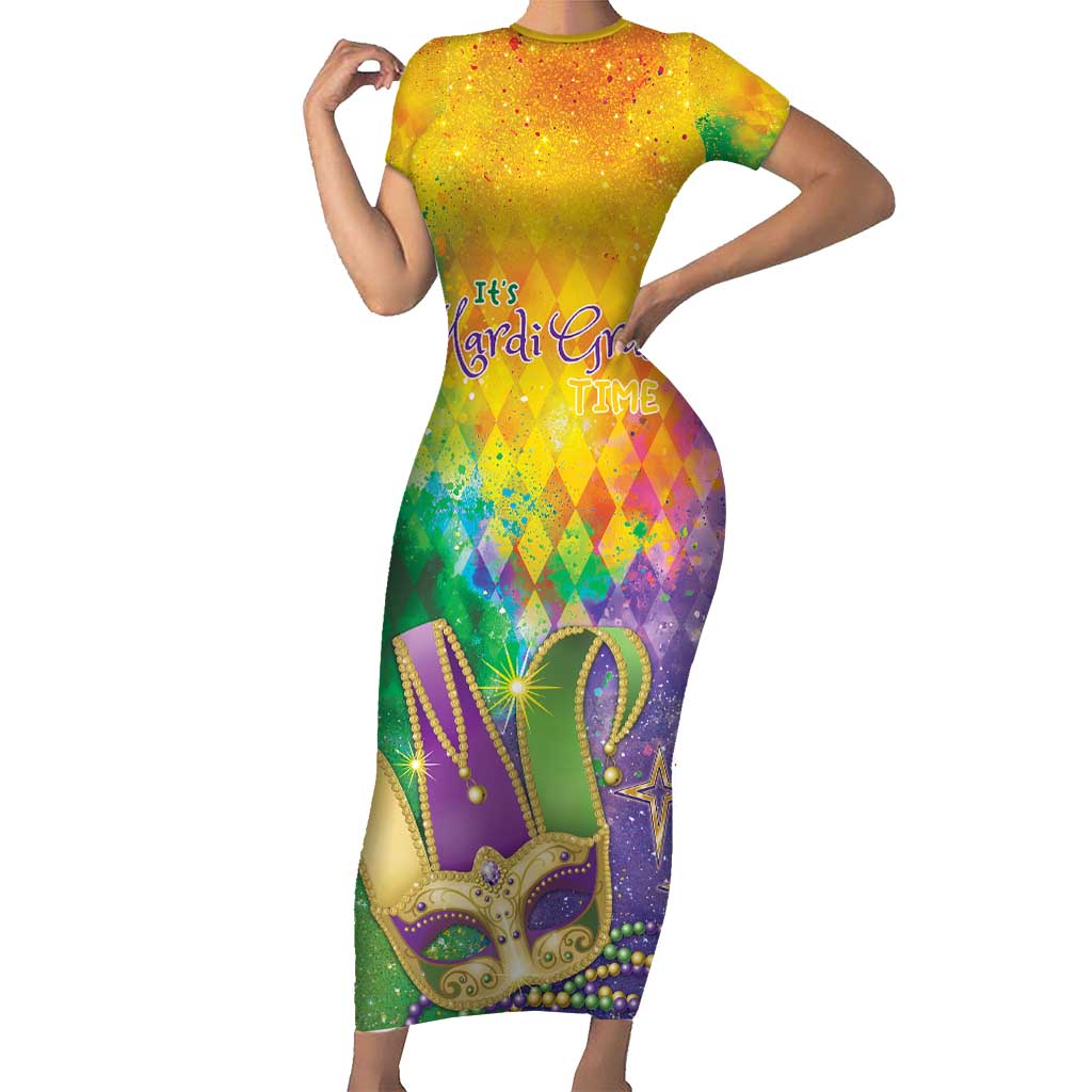 Mardi Gras Short Sleeve Bodycon Dress Watercolor Mix - Carnival Bling - Wonder Print Shop