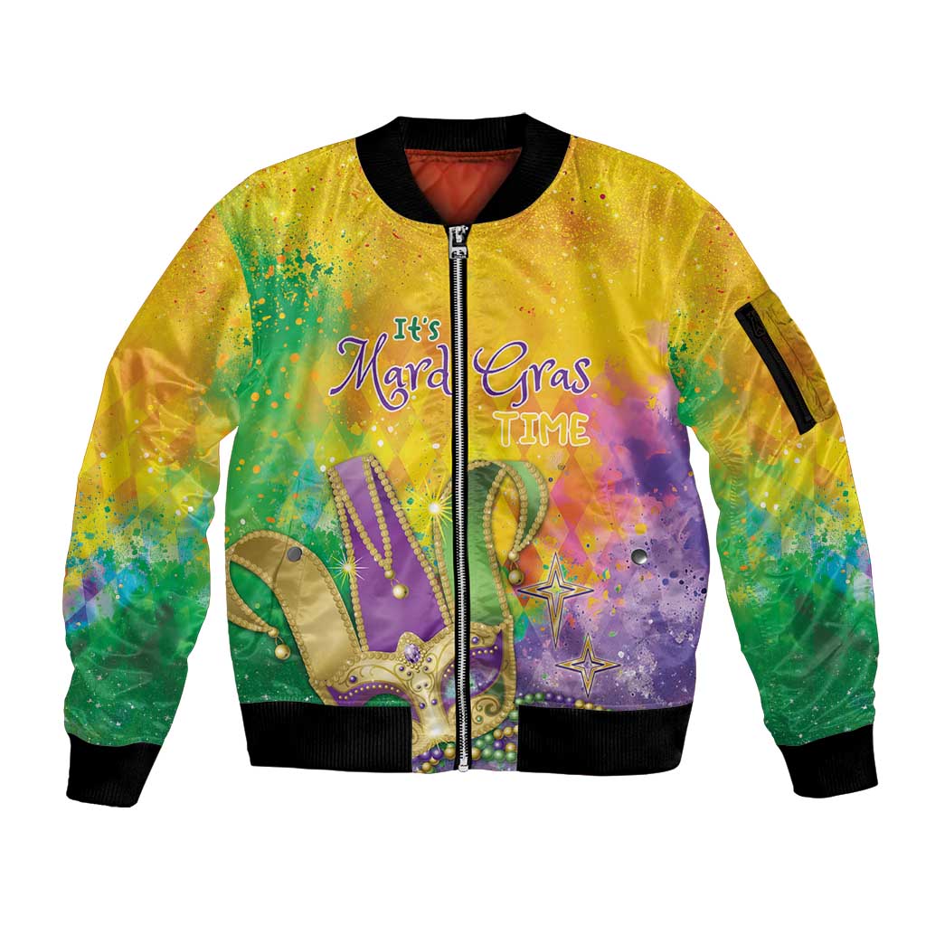 Mardi Gras Sleeve Zip Bomber Jacket Watercolor Mix - Carnival Bling - Wonder Print Shop