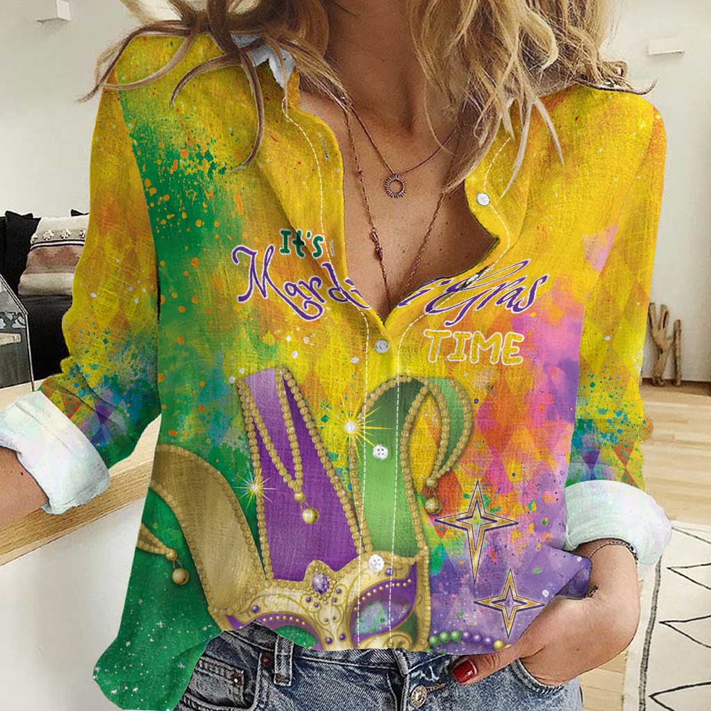 Mardi Gras Women Casual Shirt Watercolor Mix - Carnival Bling - Wonder Print Shop