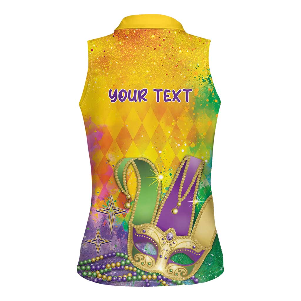 Mardi Gras Women Sleeveless Polo Shirt Watercolor Mix - Carnival Bling - Wonder Print Shop