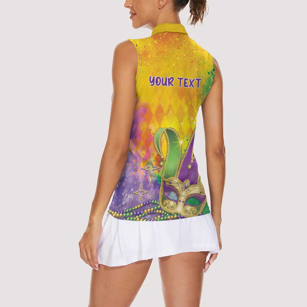 Mardi Gras Women Sleeveless Polo Shirt Watercolor Mix - Carnival Bling - Wonder Print Shop