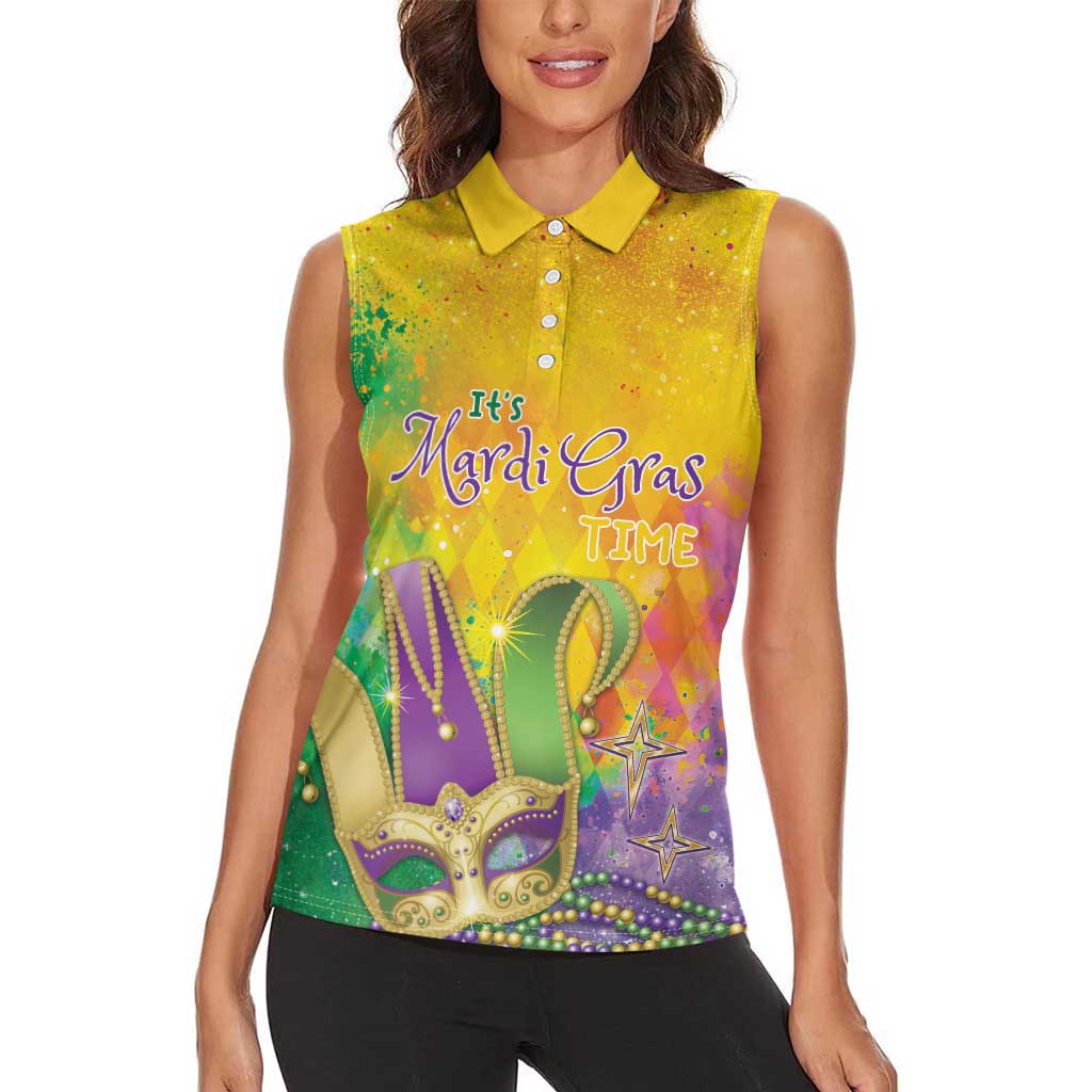 Mardi Gras Women Sleeveless Polo Shirt Watercolor Mix - Carnival Bling - Wonder Print Shop
