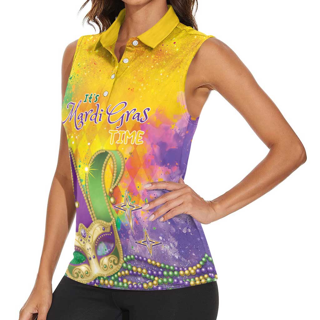 Mardi Gras Women Sleeveless Polo Shirt Watercolor Mix - Carnival Bling - Wonder Print Shop
