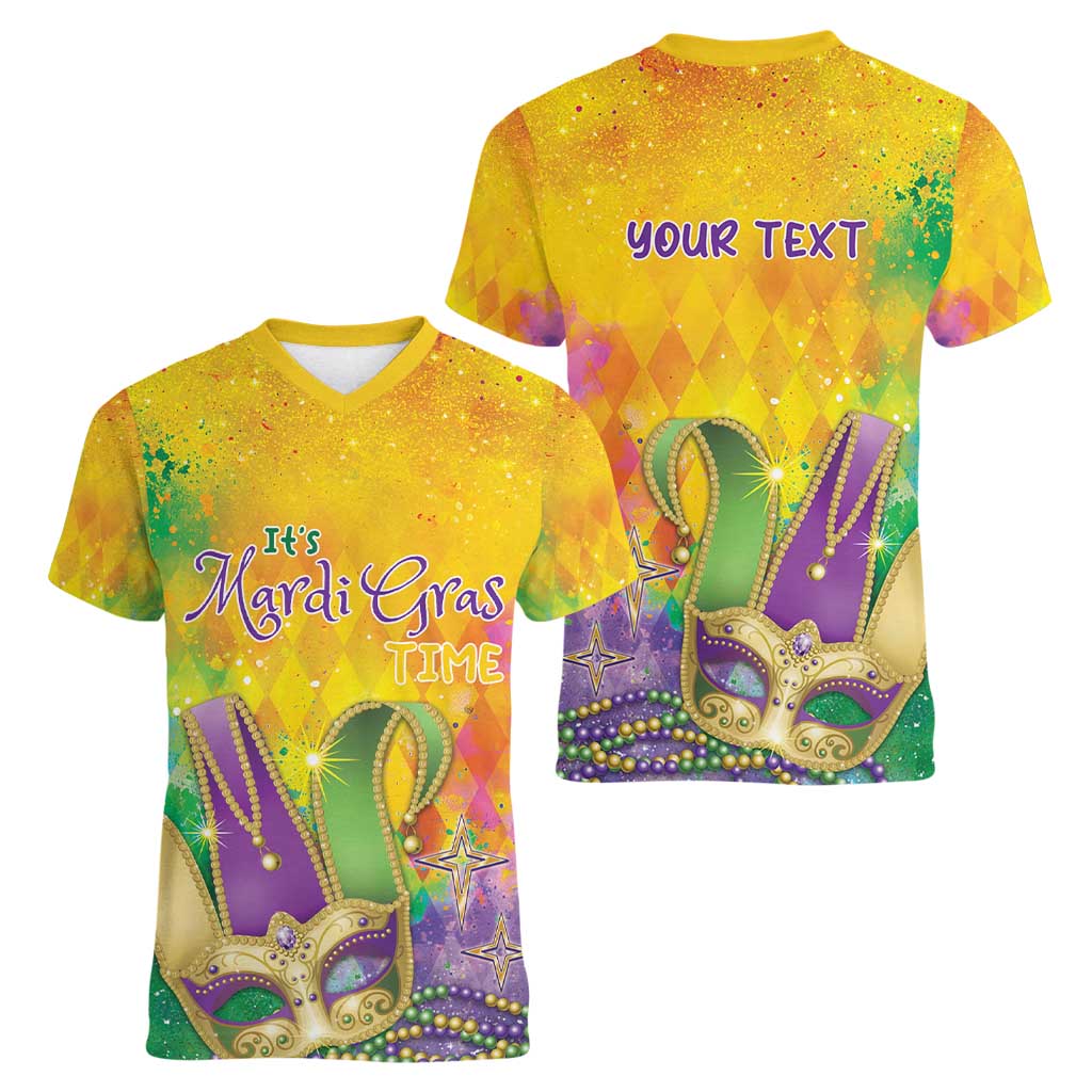 Mardi Gras Women V-Neck T-Shirt Watercolor Mix - Carnival Bling - Wonder Print Shop