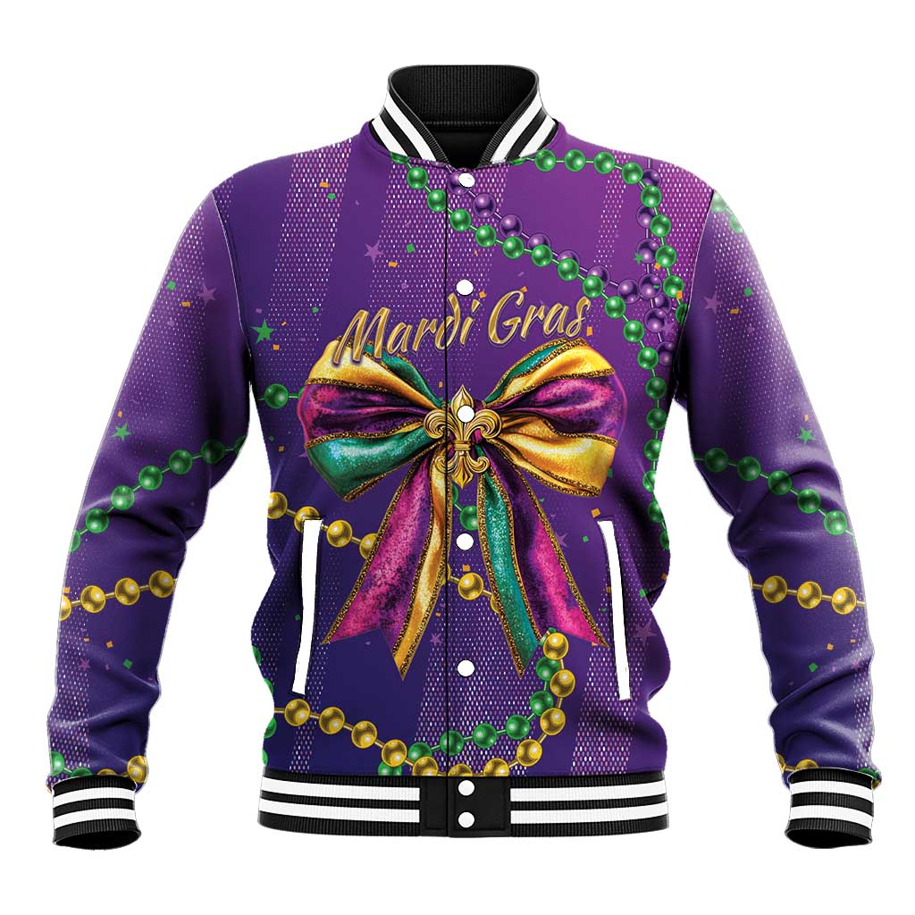 Mardi Gras Baseball Jacket Coquette Bow Glitter Motifs LT7 - Wonder Print Shop