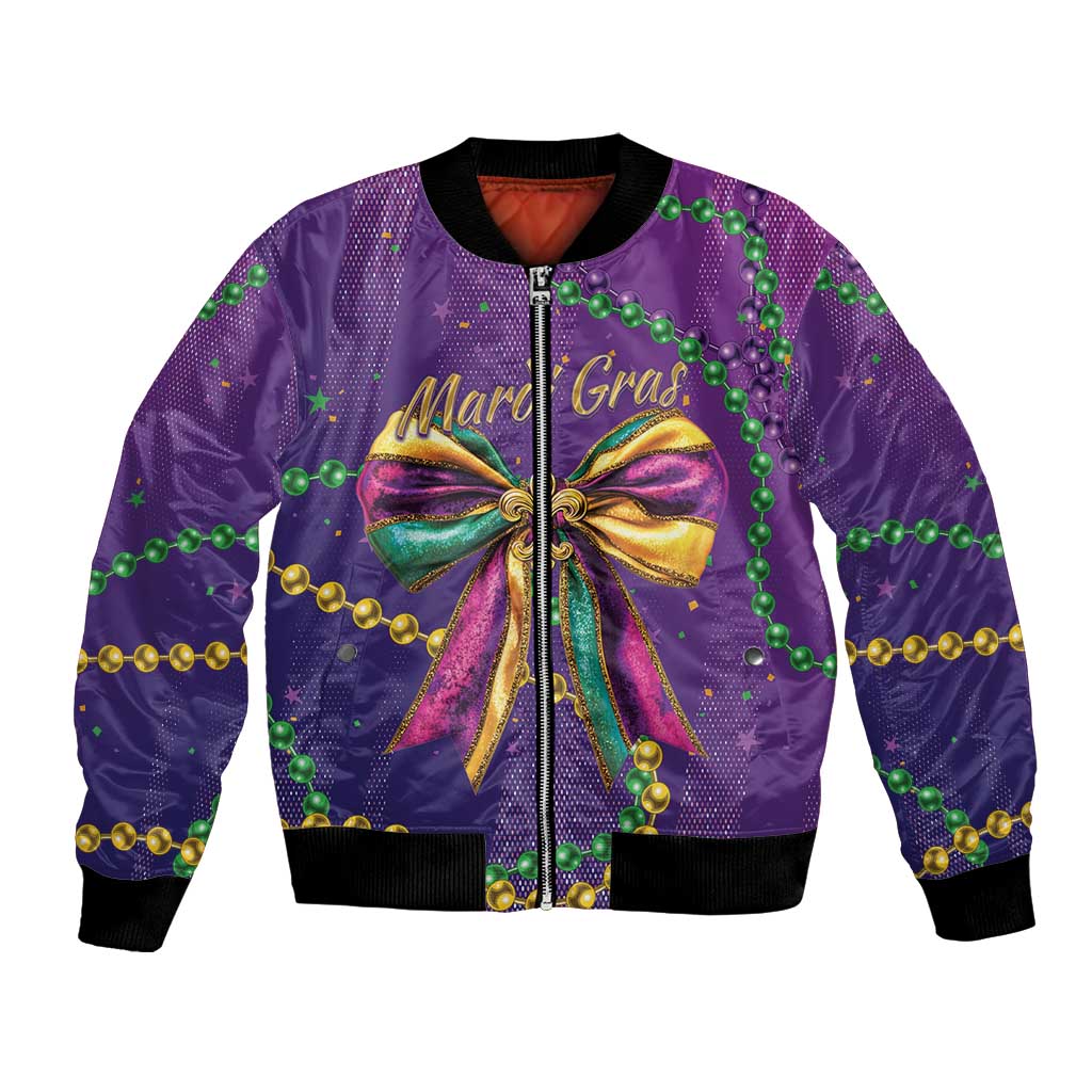 Mardi Gras Bomber Jacket Coquette Bow Glitter Motifs LT7 - Wonder Print Shop