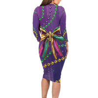 Mardi Gras Family Matching Long Sleeve Bodycon Dress and Hawaiian Shirt Coquette Bow Glitter Motifs LT7 - Wonder Print Shop
