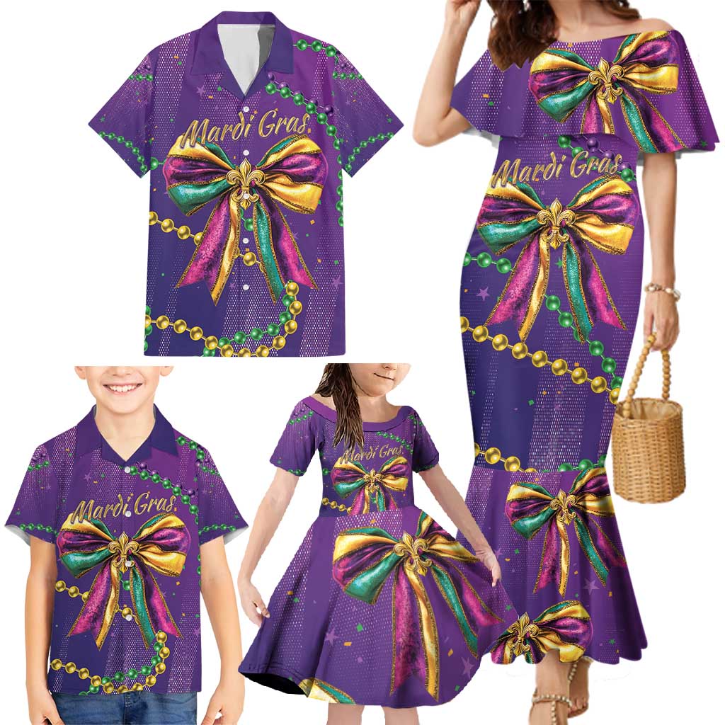 Mardi Gras Family Matching Mermaid Dress and Hawaiian Shirt Coquette Bow Glitter Motifs LT7 - Wonder Print Shop