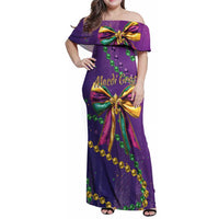 Mardi Gras Family Matching Off Shoulder Maxi Dress and Hawaiian Shirt Coquette Bow Glitter Motifs LT7 - Wonder Print Shop