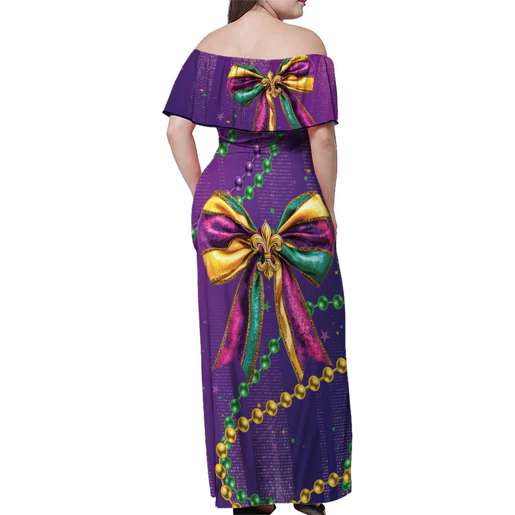 Mardi Gras Family Matching Off Shoulder Maxi Dress and Hawaiian Shirt Coquette Bow Glitter Motifs LT7 - Wonder Print Shop