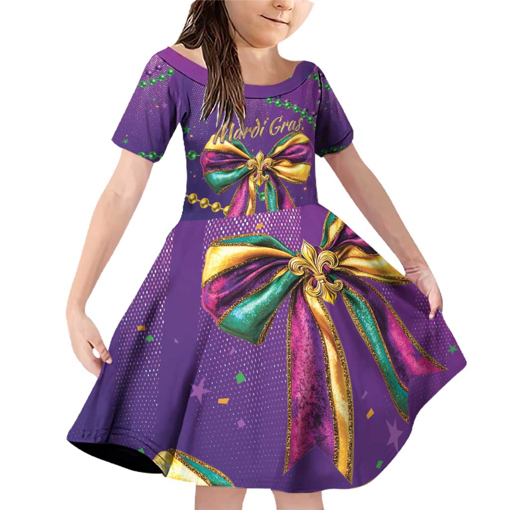 Mardi Gras Family Matching Off Shoulder Short Dress and Hawaiian Shirt Coquette Bow Glitter Motifs LT7 - Wonder Print Shop