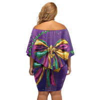 Mardi Gras Family Matching Off Shoulder Short Dress and Hawaiian Shirt Coquette Bow Glitter Motifs LT7 - Wonder Print Shop