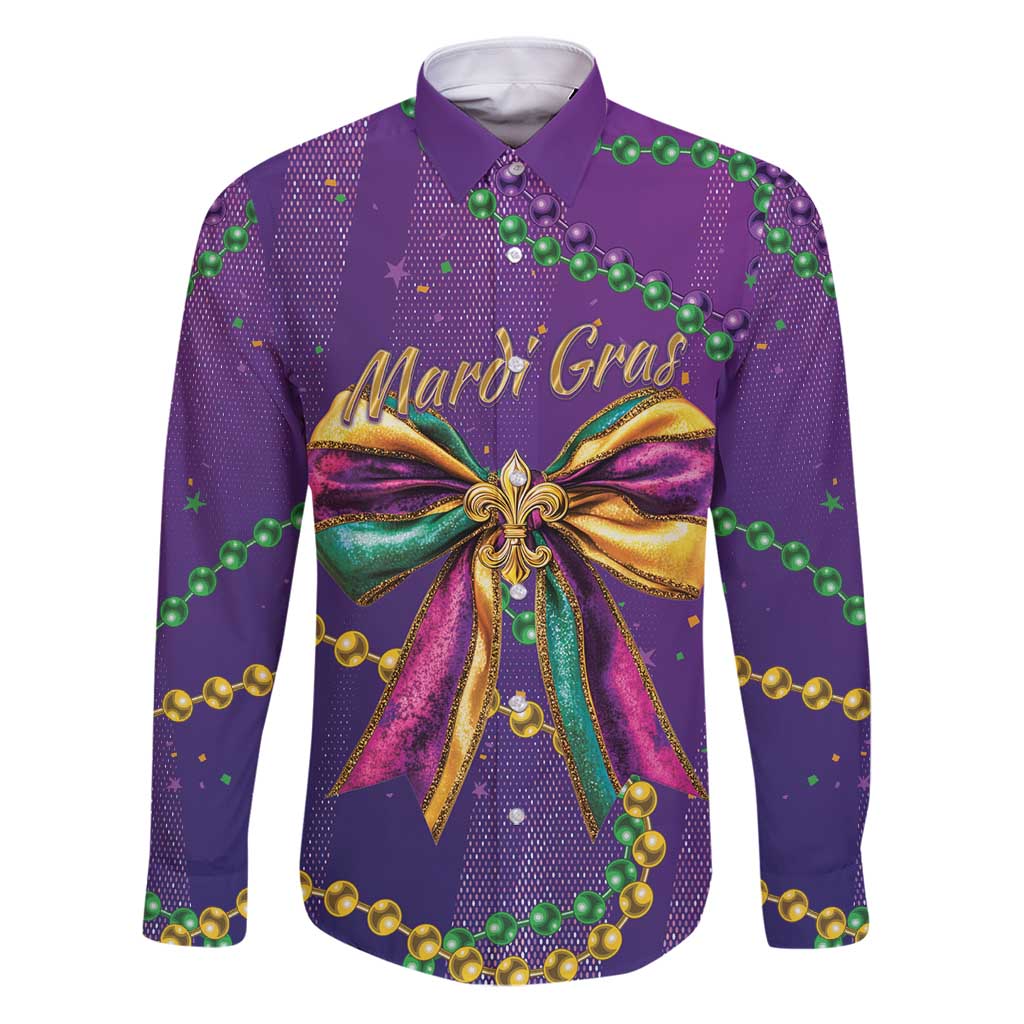 Mardi Gras Family Matching Puletasi and Hawaiian Shirt Coquette Bow Glitter Motifs - Wonder Print Shop