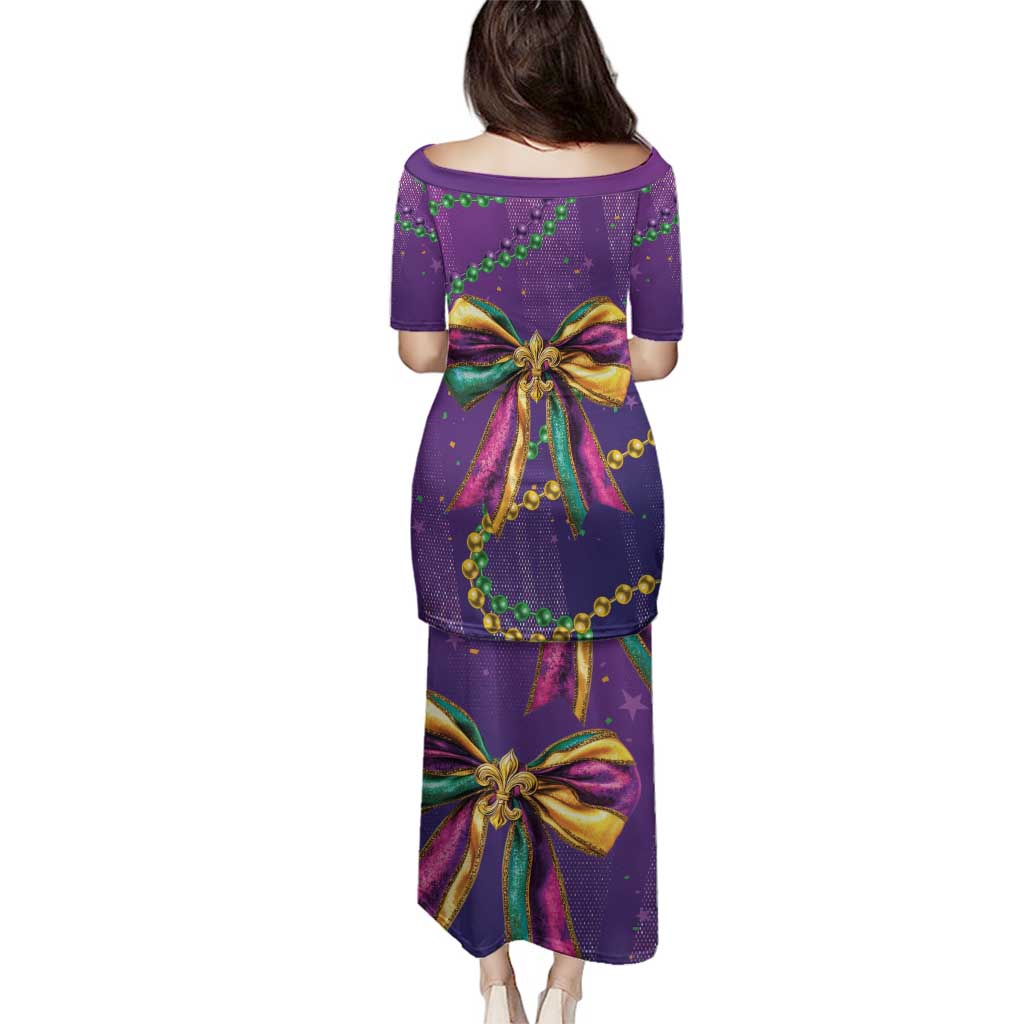 Mardi Gras Family Matching Puletasi and Hawaiian Shirt Coquette Bow Glitter Motifs - Wonder Print Shop