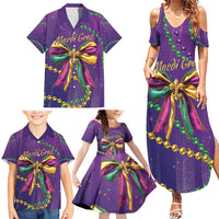 Mardi Gras Family Matching Summer Maxi Dress and Hawaiian Shirt Coquette Bow Glitter Motifs - Wonder Print Shop