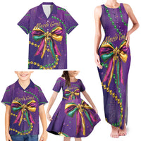 Mardi Gras Family Matching Tank Maxi Dress and Hawaiian Shirt Coquette Bow Glitter Motifs - Wonder Print Shop
