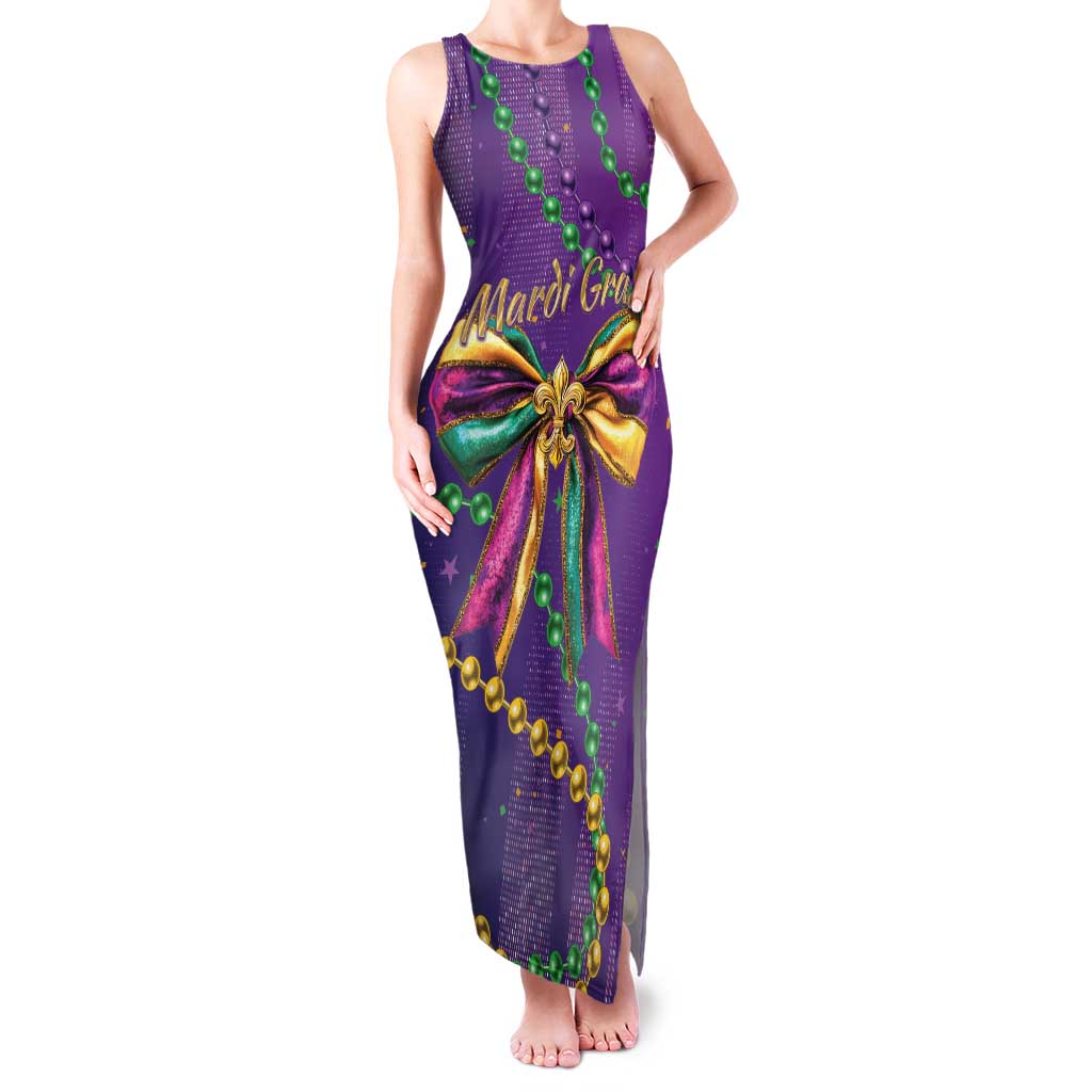 Mardi Gras Family Matching Tank Maxi Dress and Hawaiian Shirt Coquette Bow Glitter Motifs - Wonder Print Shop
