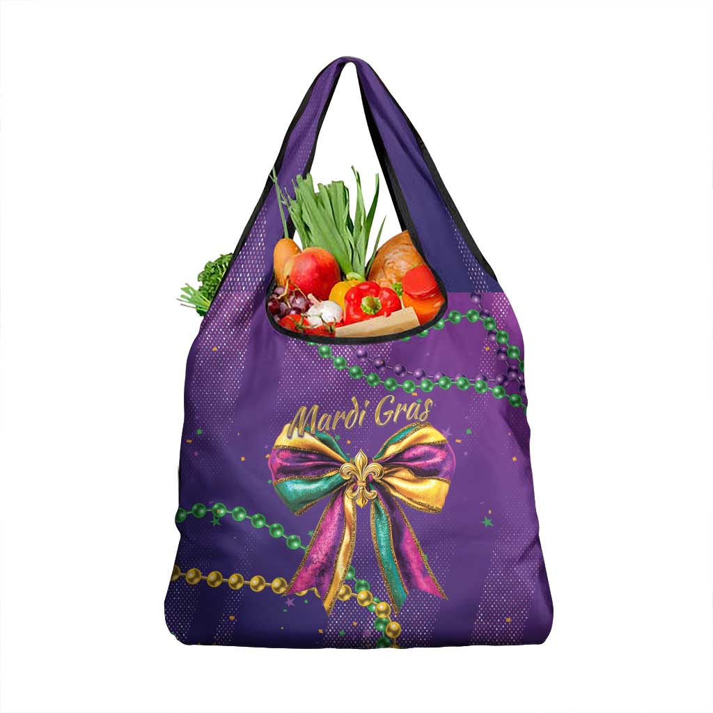 Mardi Gras Grocery Bag Coquette Bow Glitter Motifs