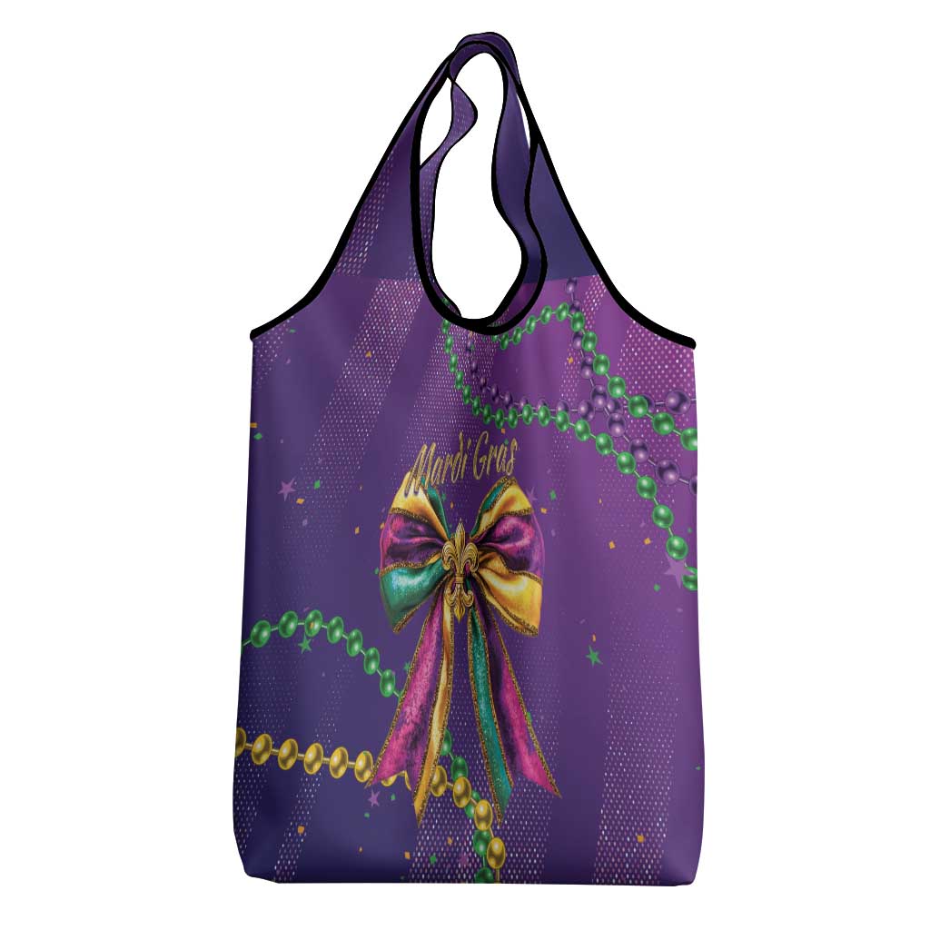 Mardi Gras Grocery Bag Coquette Bow Glitter Motifs