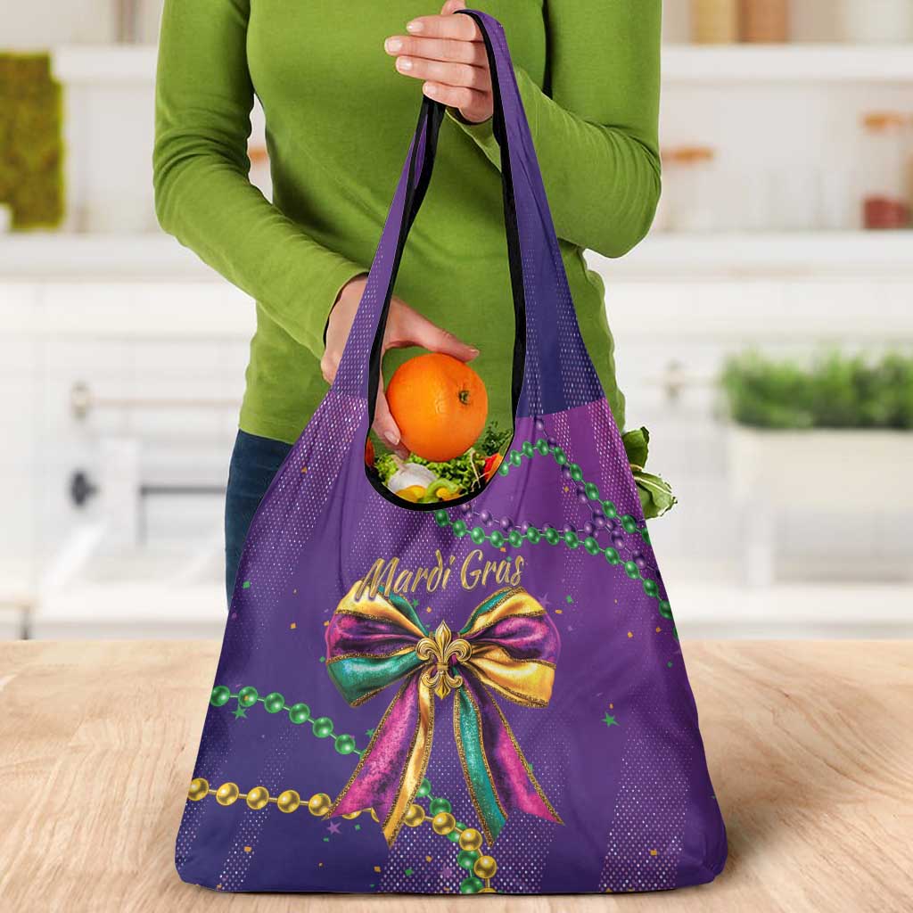 Mardi Gras Grocery Bag Coquette Bow Glitter Motifs