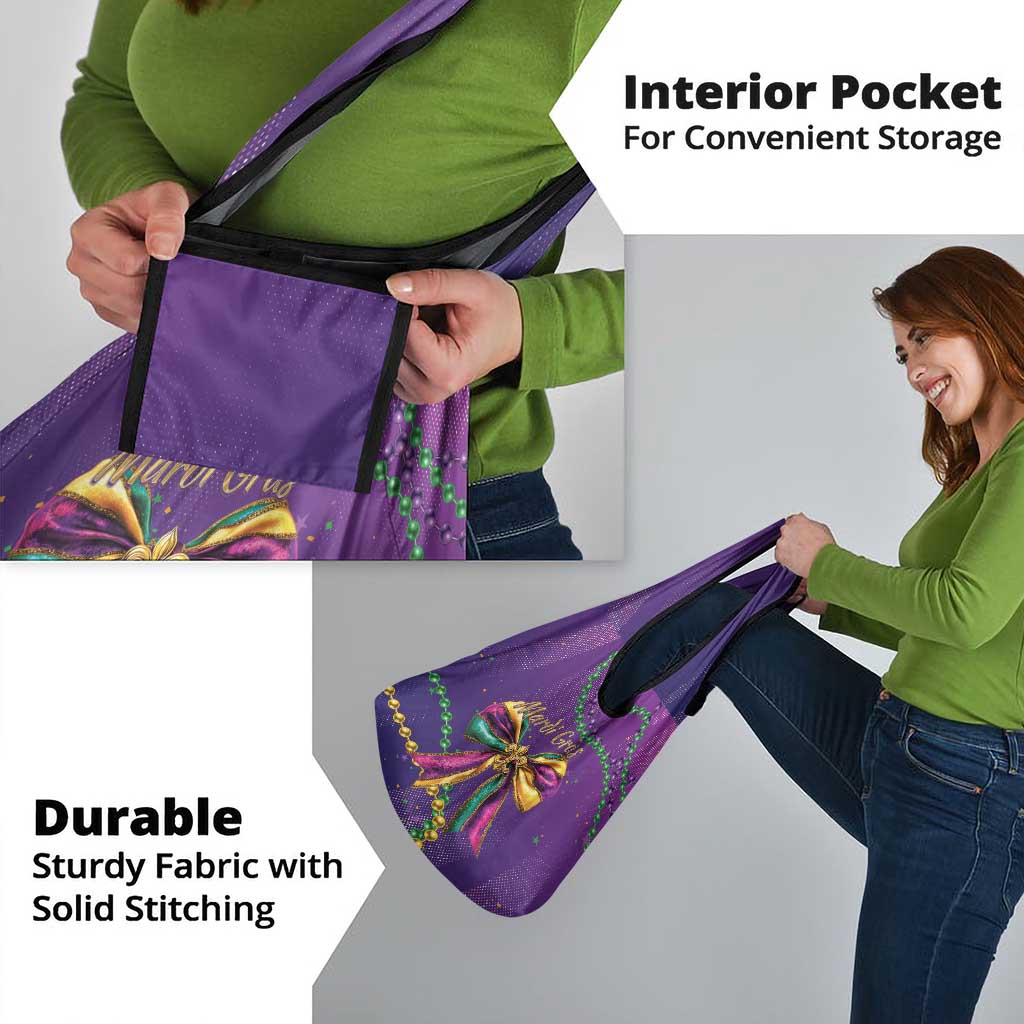 Mardi Gras Grocery Bag Coquette Bow Glitter Motifs