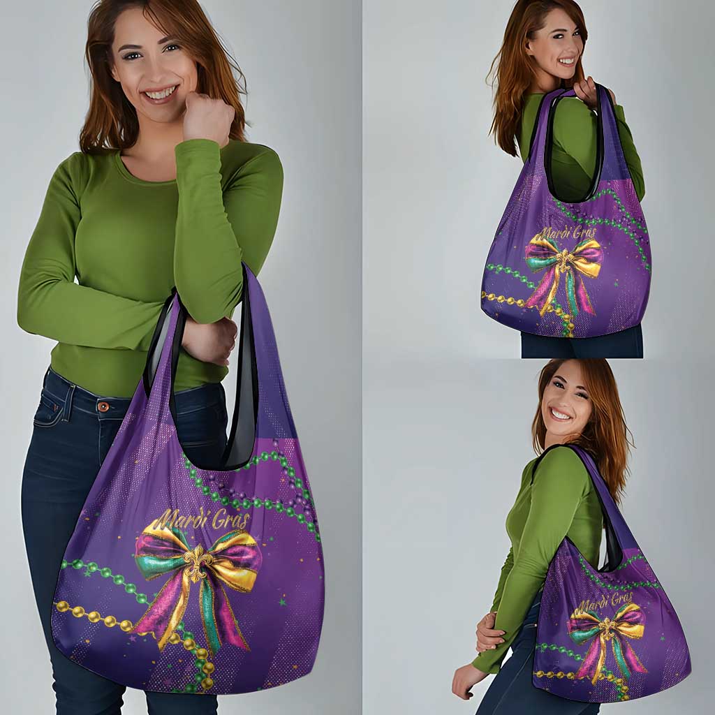 Mardi Gras Grocery Bag Coquette Bow Glitter Motifs