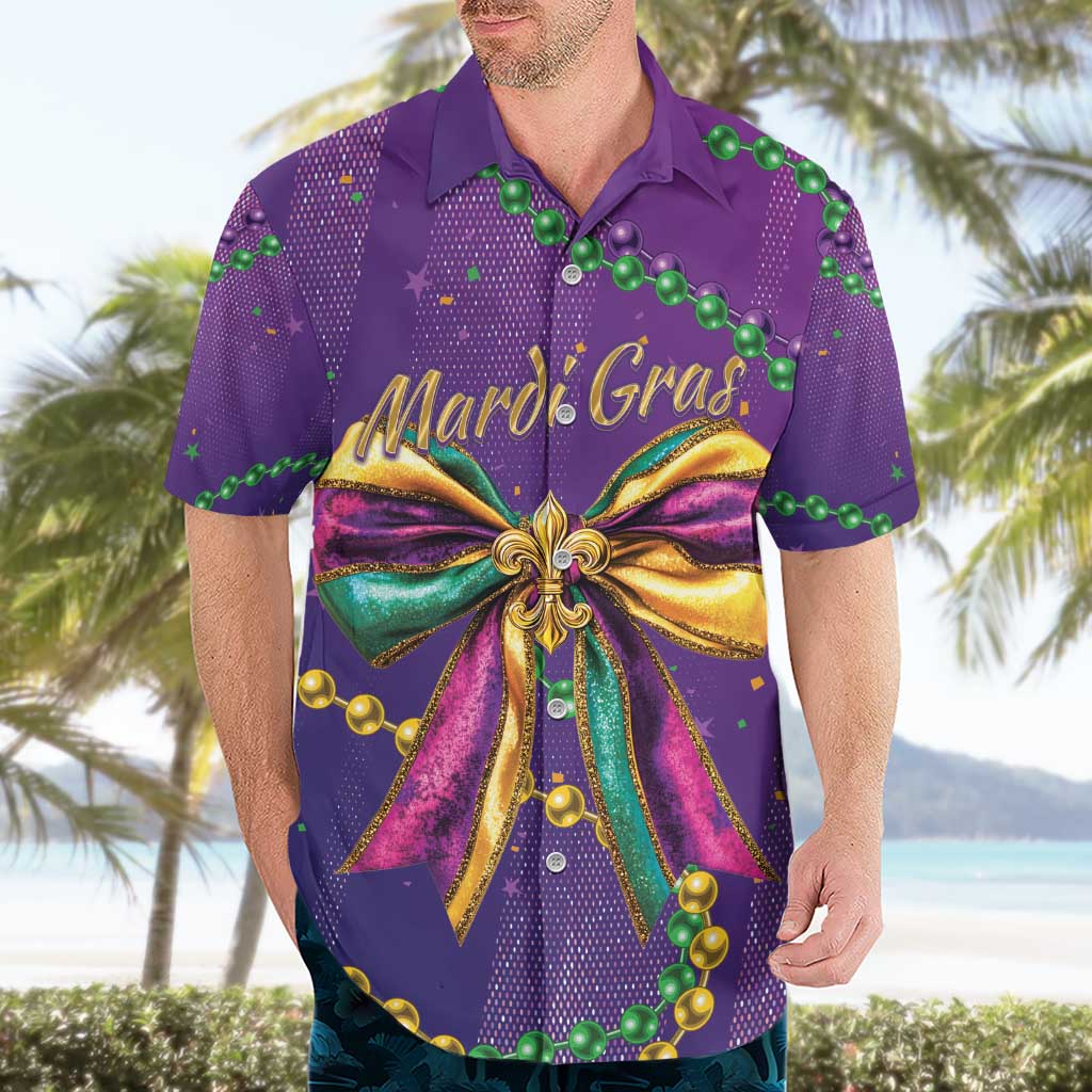 Mardi Gras Hawaiian Shirt Coquette Bow Glitter Motifs - Wonder Print Shop