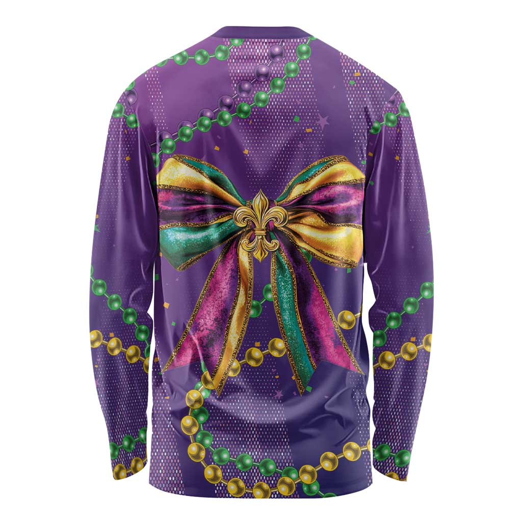 Mardi Gras Long Sleeve Shirt Coquette Bow Glitter Motifs - Wonder Print Shop