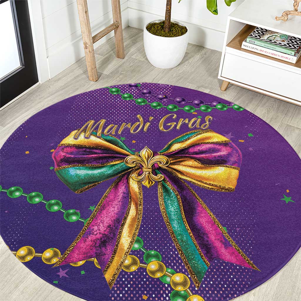Mardi Gras Round Carpet Coquette Bow Glitter Motifs