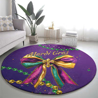 Mardi Gras Round Carpet Coquette Bow Glitter Motifs