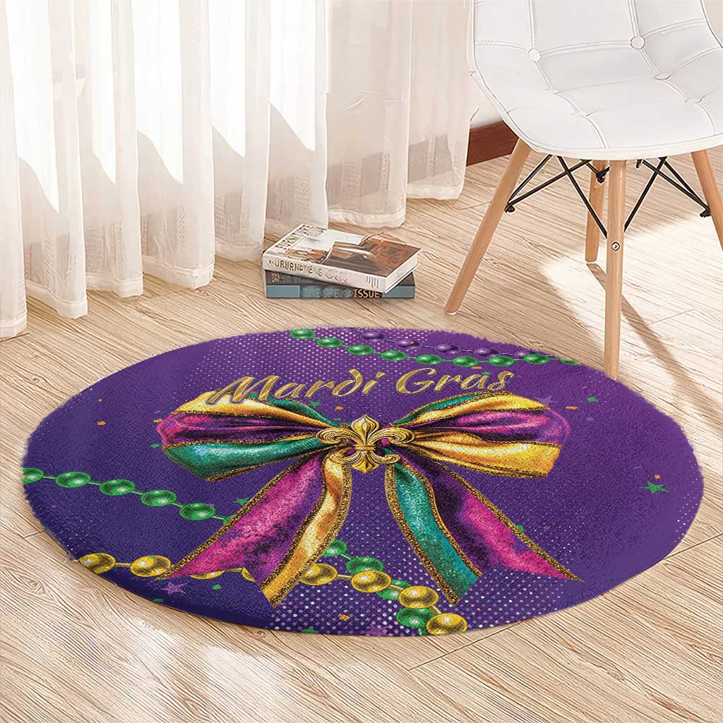 Mardi Gras Round Carpet Coquette Bow Glitter Motifs
