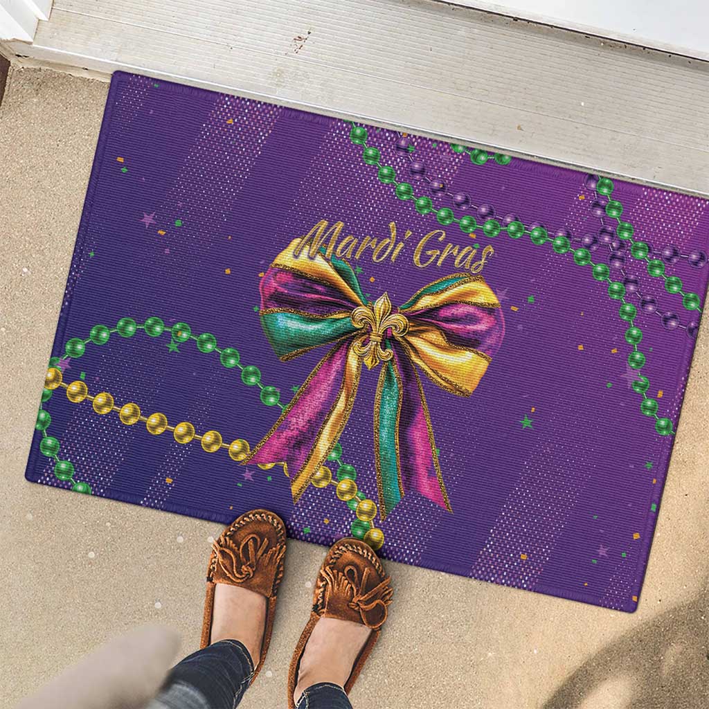 Mardi Gras Rubber Doormat Coquette Bow Glitter Motifs - Wonder Print Shop
