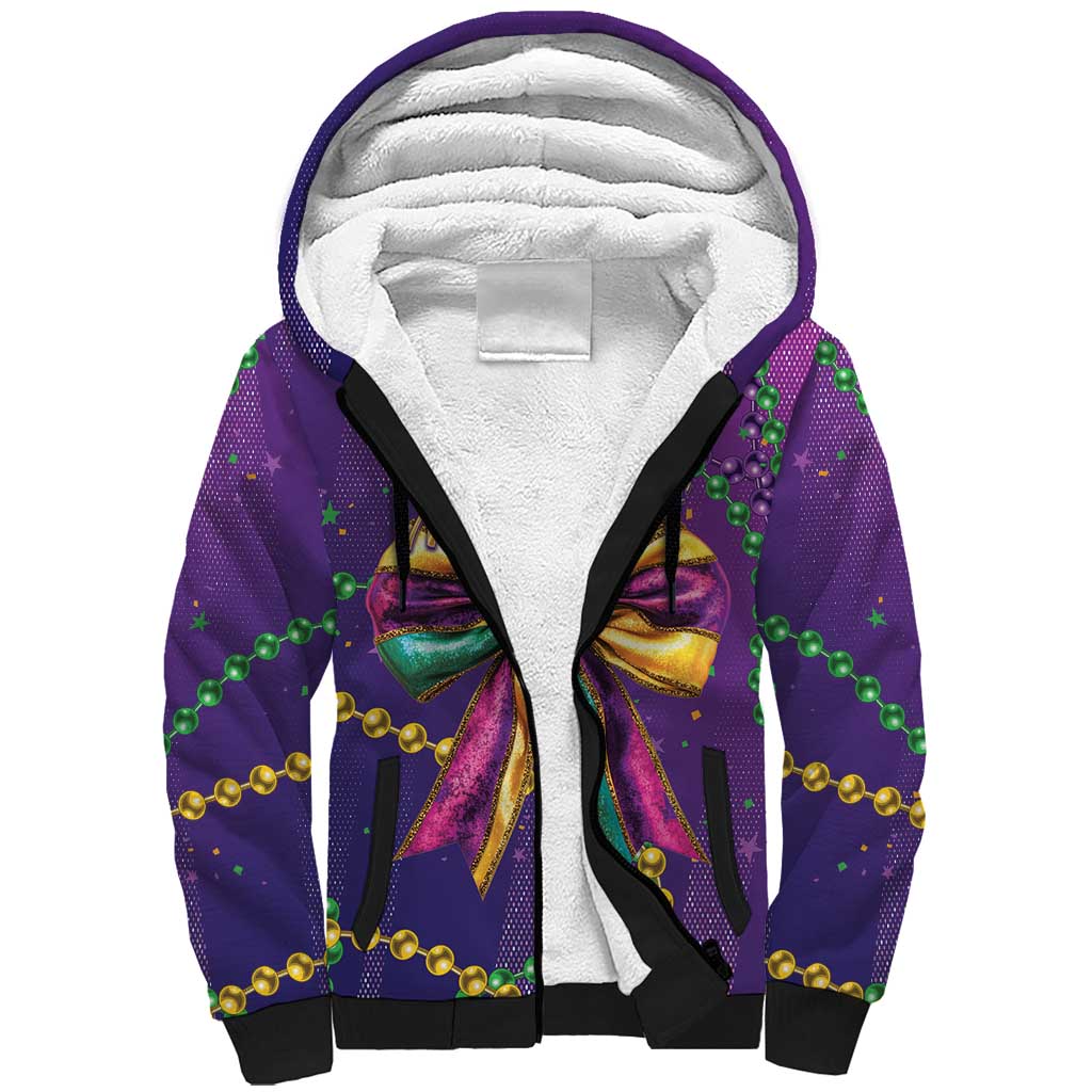 Mardi Gras Sherpa Hoodie Coquette Bow Glitter Motifs - Wonder Print Shop