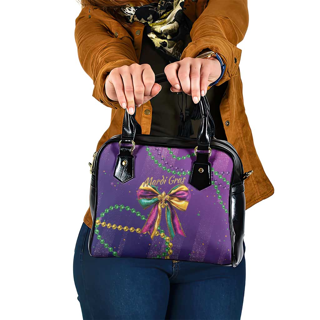 Mardi Gras Shoulder Handbag Coquette Bow Glitter Motifs