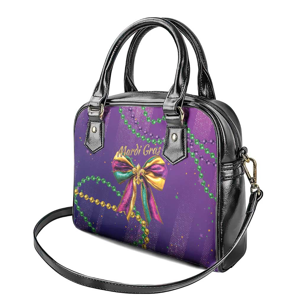 Mardi Gras Shoulder Handbag Coquette Bow Glitter Motifs