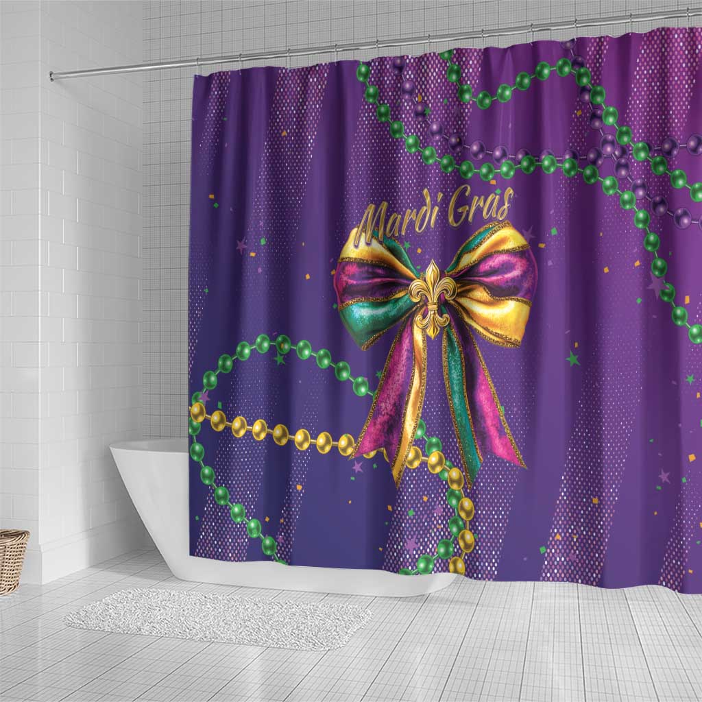 Mardi Gras Shower Curtain Coquette Bow Glitter Motifs