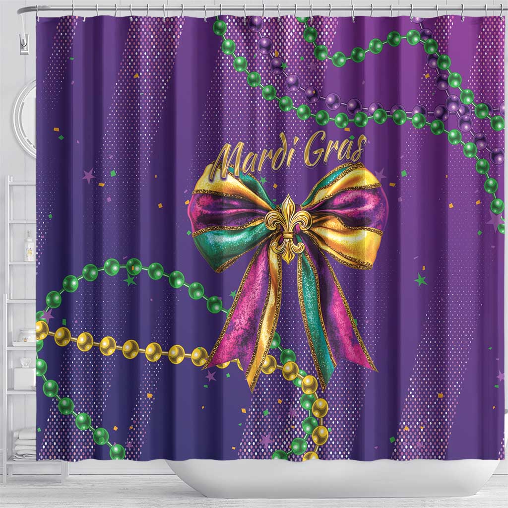 Mardi Gras Shower Curtain Coquette Bow Glitter Motifs