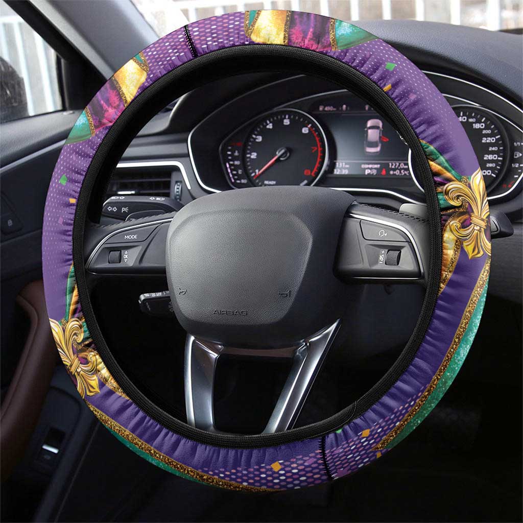 Mardi Gras Steering Wheel Cover Coquette Bow Glitter Motifs - Wonder Print Shop
