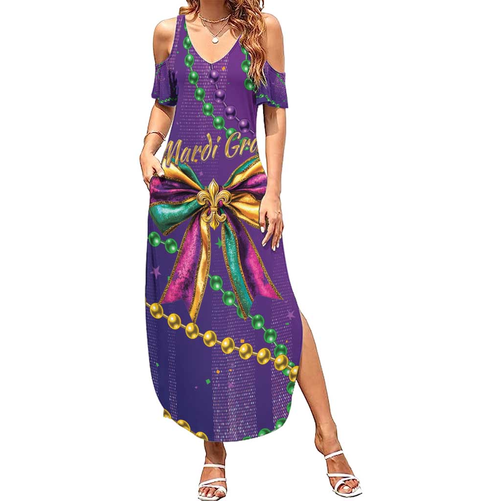 Mardi Gras Summer Maxi Dress Coquette Bow Glitter Motifs - Wonder Print Shop