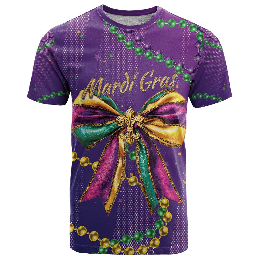 Mardi Gras T Shirt Coquette Bow Glitter Motifs - Wonder Print Shop