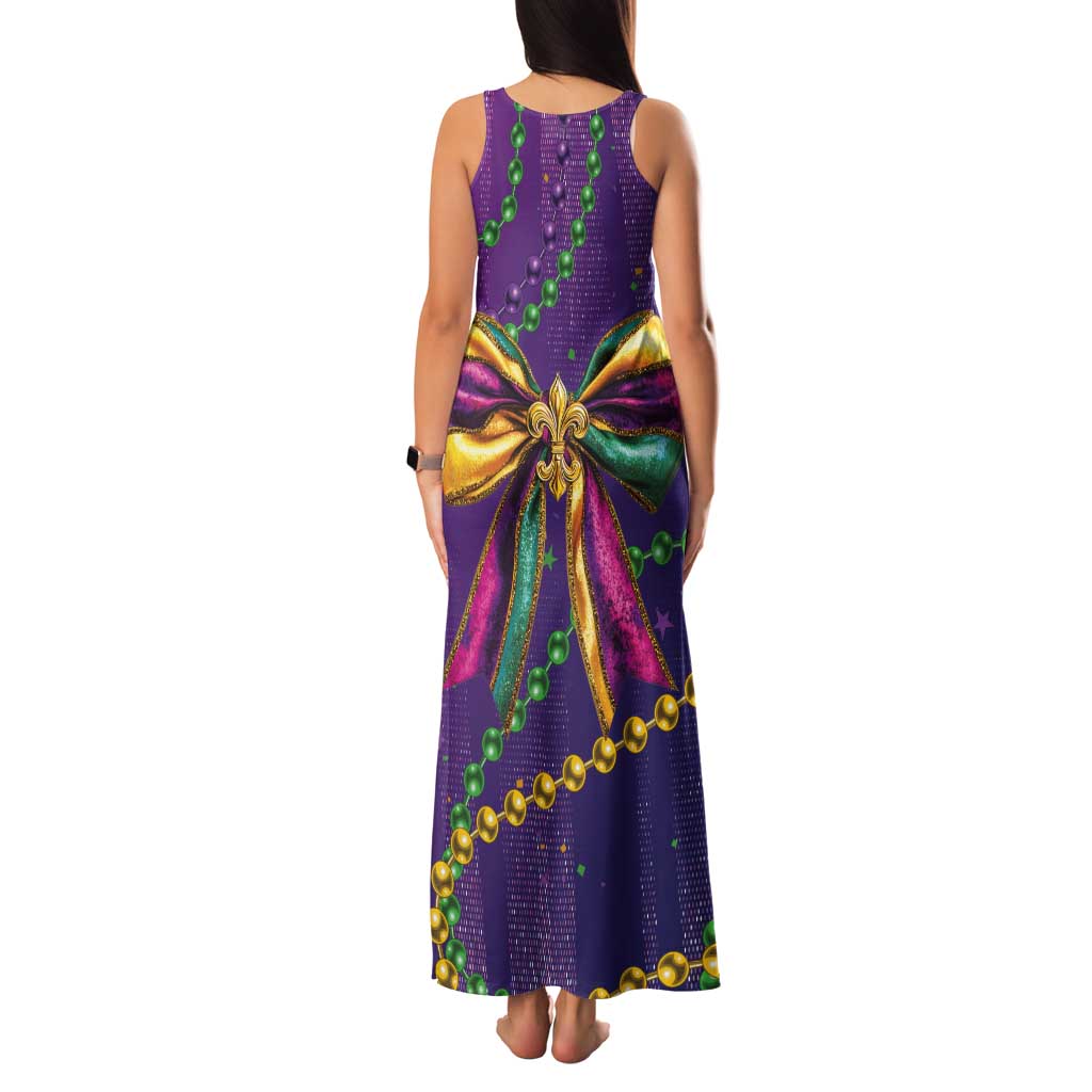 Mardi Gras Tank Maxi Dress Coquette Bow Glitter Motifs - Wonder Print Shop