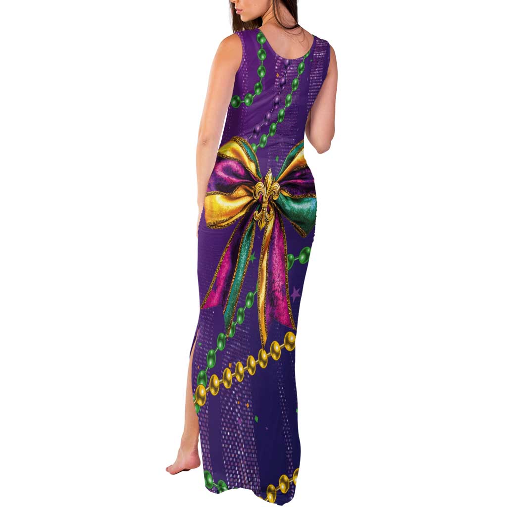 Mardi Gras Tank Maxi Dress Coquette Bow Glitter Motifs - Wonder Print Shop