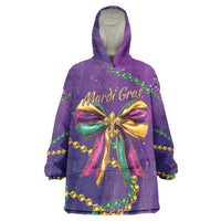 Mardi Gras Wearable Blanket Hoodie Coquette Bow Glitter Motifs - Wonder Print Shop