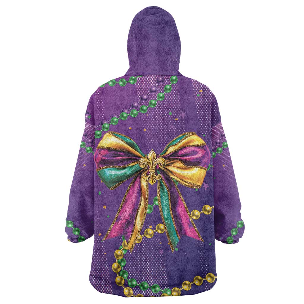 Mardi Gras Wearable Blanket Hoodie Coquette Bow Glitter Motifs - Wonder Print Shop