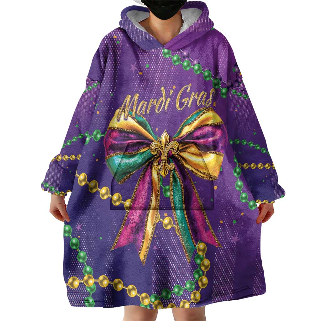 Mardi Gras Wearable Blanket Hoodie Coquette Bow Glitter Motifs - Wonder Print Shop