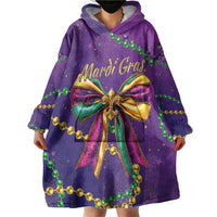 Mardi Gras Wearable Blanket Hoodie Coquette Bow Glitter Motifs - Wonder Print Shop
